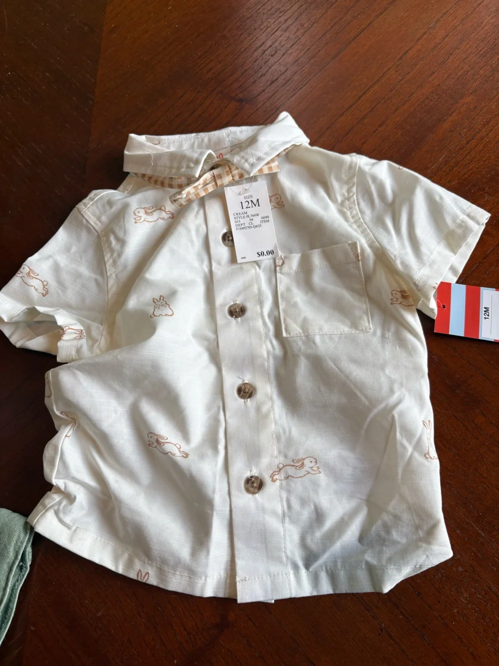 NWT Cat & Jack Cream Button-Up Shirt with Tan Bunny Print 2 piece set TR127